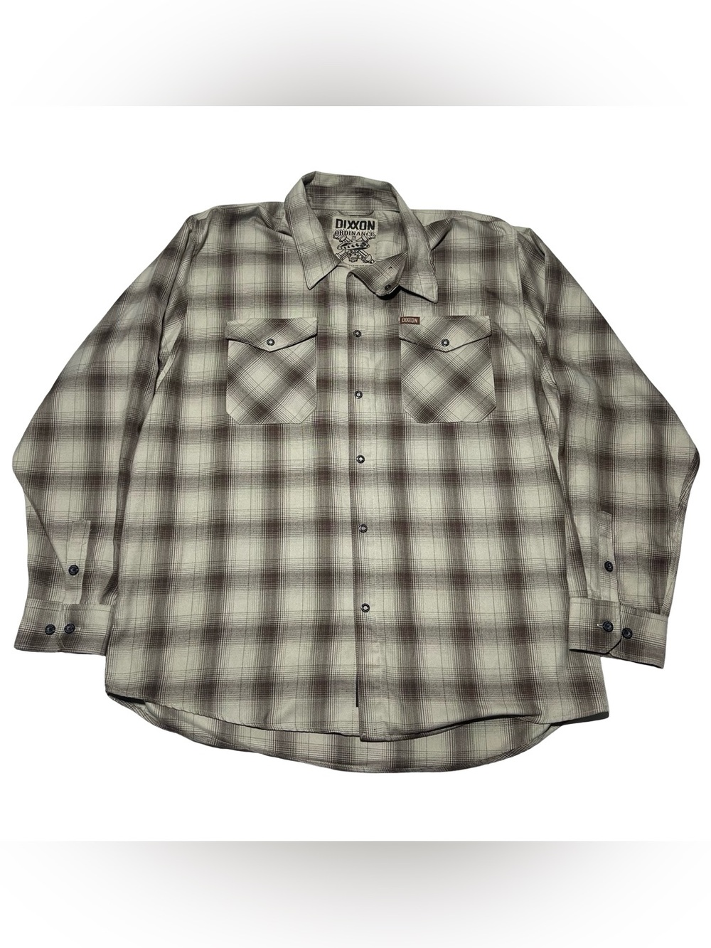 DIXXON Flannel Ordinance Men's 2XL Snap Button Brown Khaki Tan Plaid Shirt
